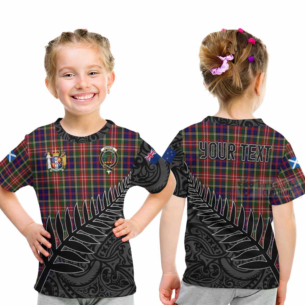 Tartan Vibes Clothing Christie Crest Tartan Kid T-Shirt with New Zealand Silver Fern Half Style