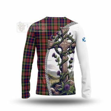 Christie Tartan Long Sleeve T-Shirt with Family Crest and St. Andrew's Cross Accented by Thistle Vines