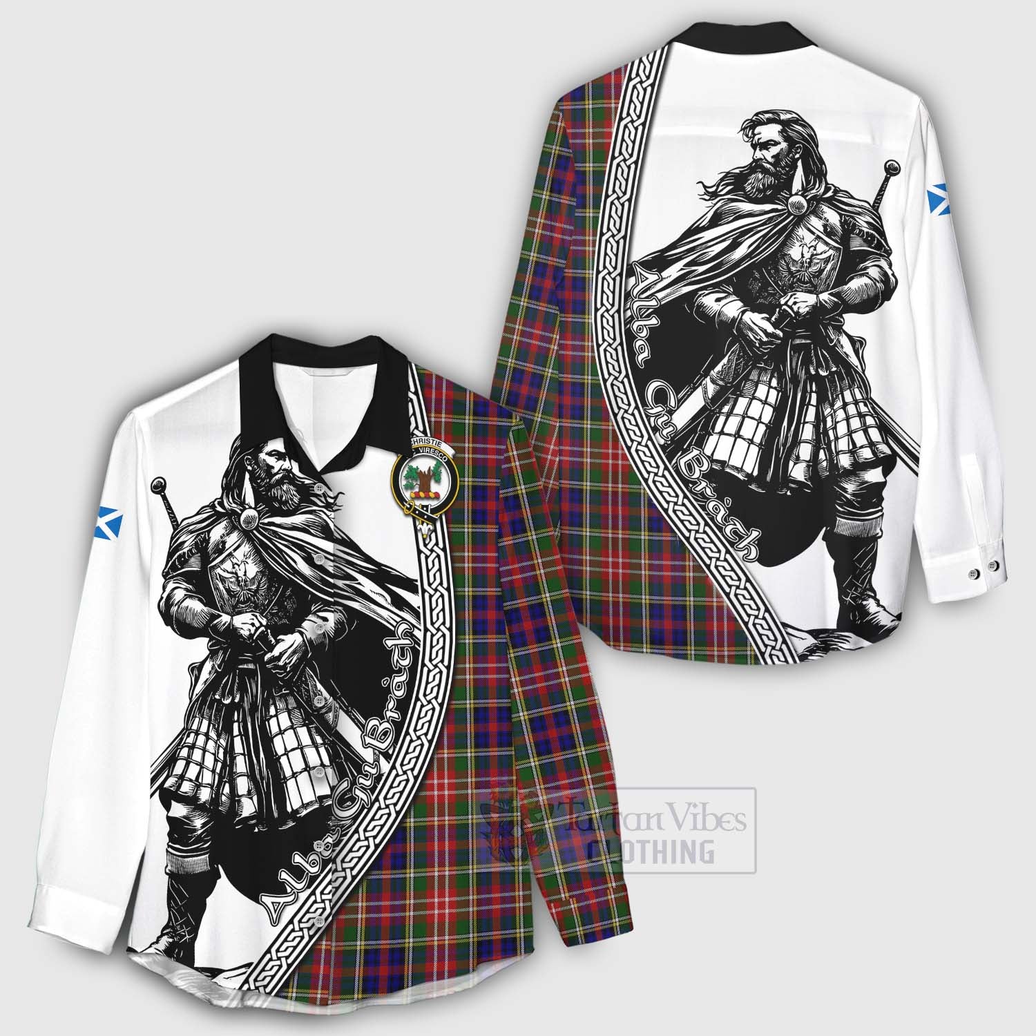 Tartan Vibes Clothing Christie Tartan Clan Crest Women's Casual Shirt with Highlander Warrior Celtic Style