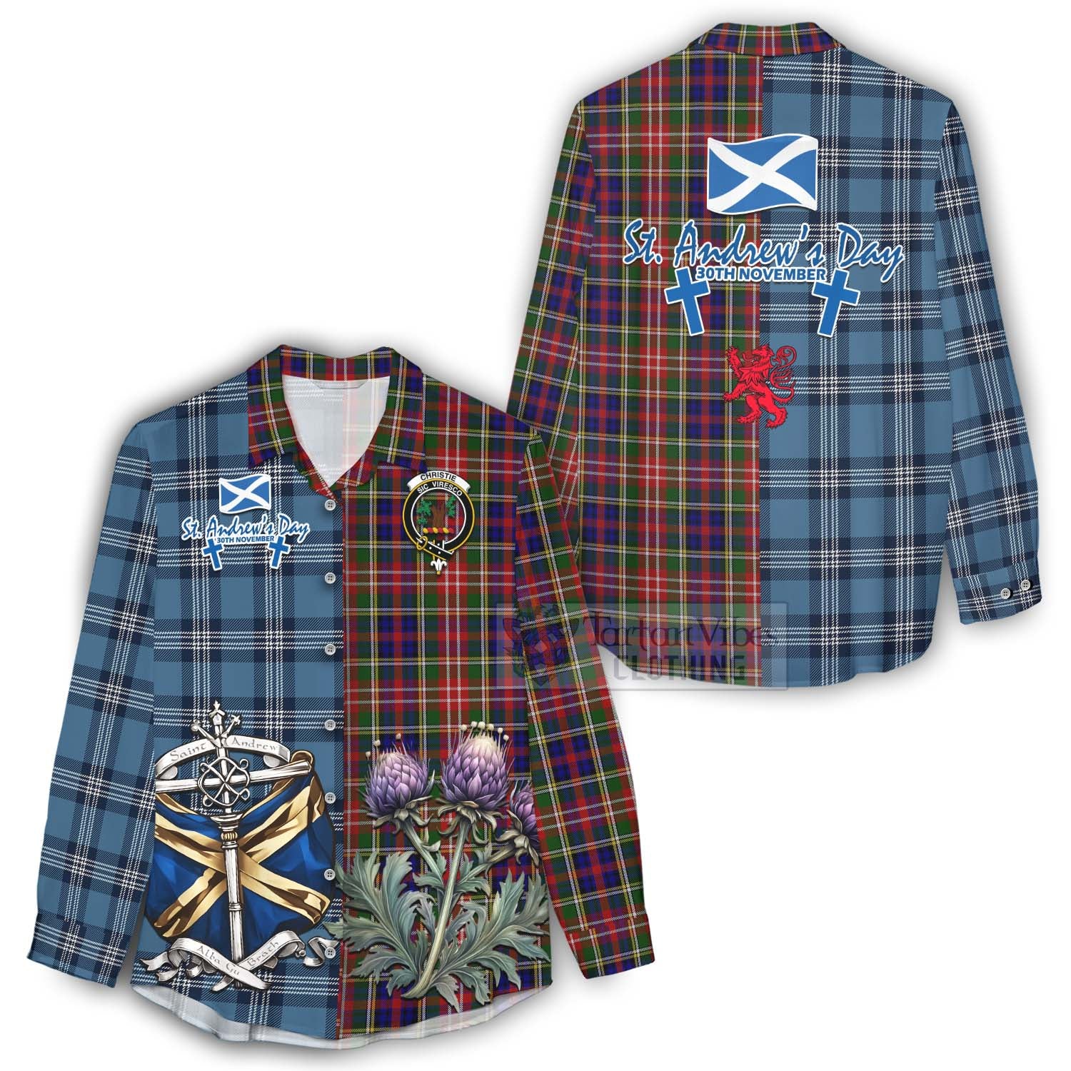 Tartan Vibes Clothing Christie Tartan Women's Casual Shirt Happy St. Andrew's Day Half Tartan Style