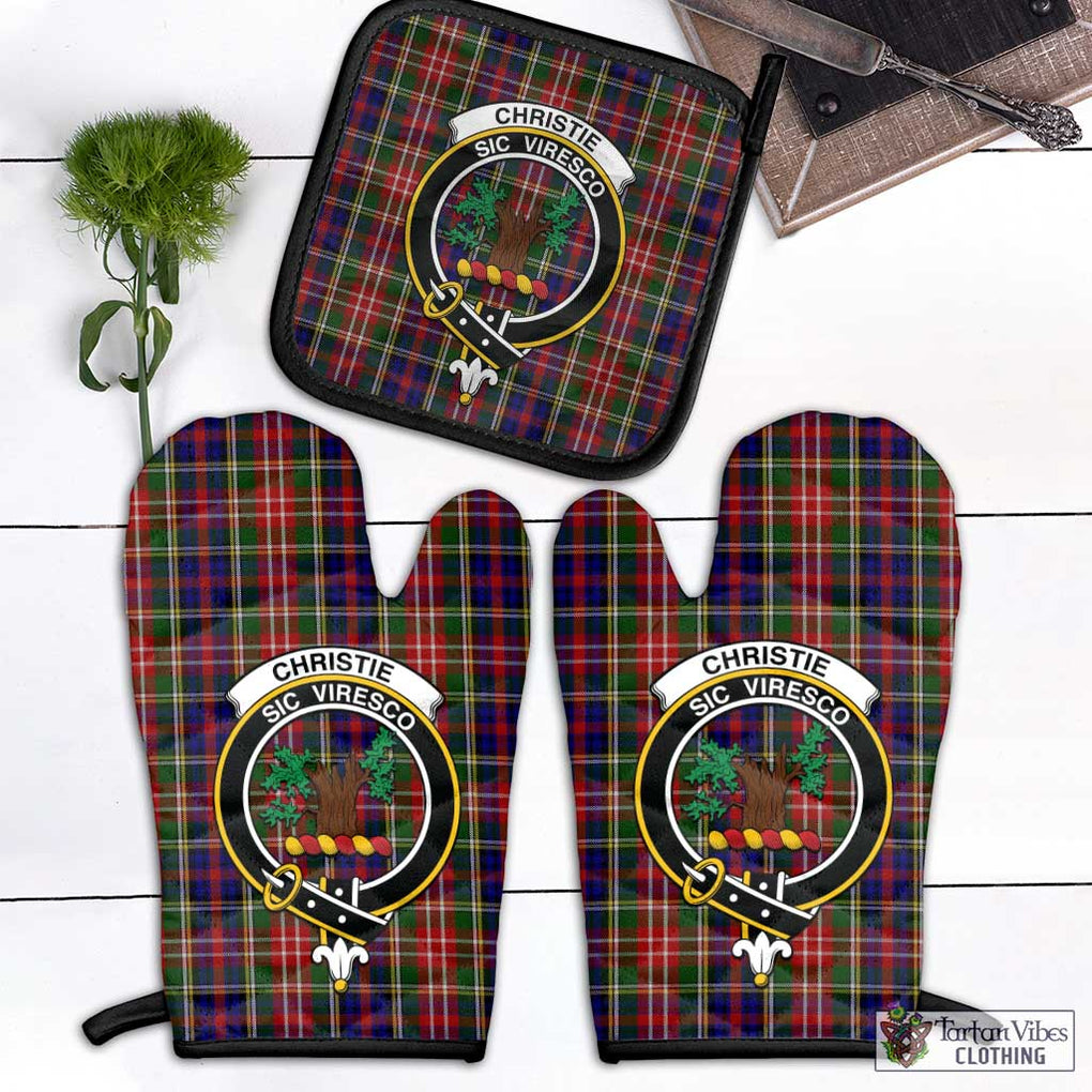 Christie Tartan Combo Oven Mitt & Pot-Holder with Family Crest Combo 1 Oven Mitt & 1 Pot-Holder Black - Tartan Vibes Clothing