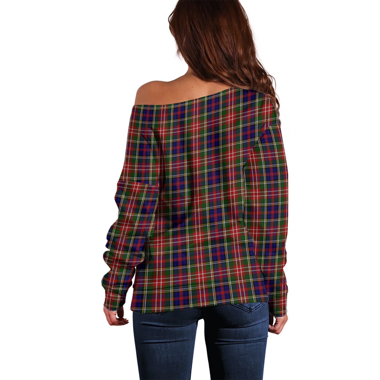 Christie Tartan Off Shoulder Women Sweater with Family Crest - Tartanvibesclothing