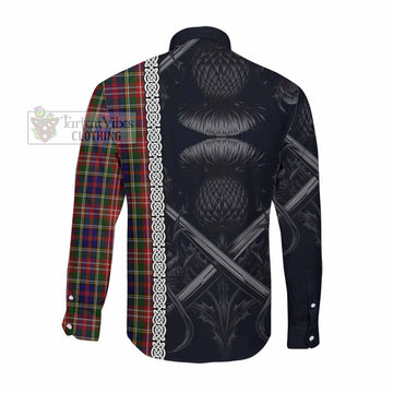 Christie Tartan Long Sleeve Button Shirt with Family Crest Cross Sword Thistle Celtic Vibes