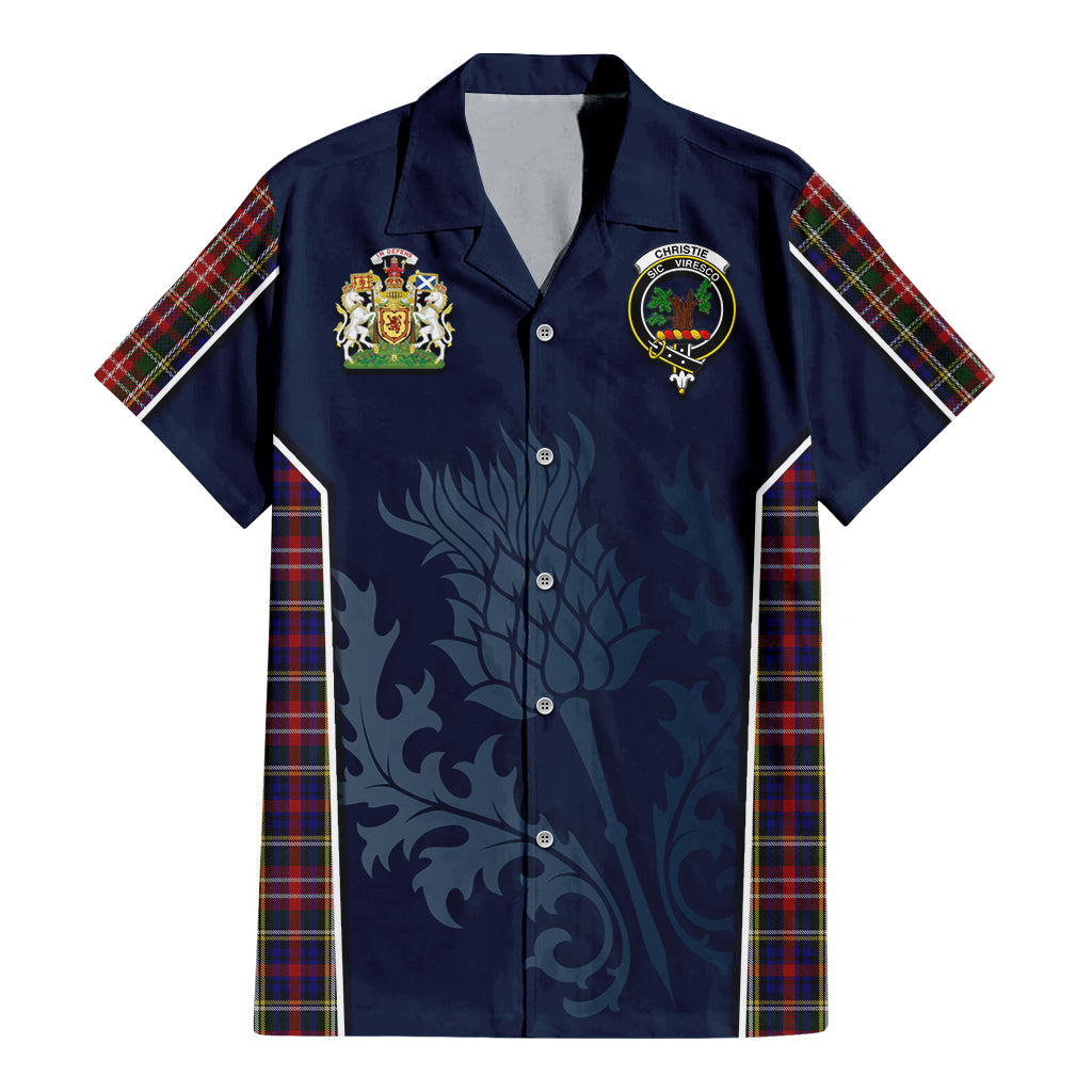 Tartan Vibes Clothing Christie Tartan Short Sleeve Button Up Shirt with Family Crest and Scottish Thistle Vibes Sport Style