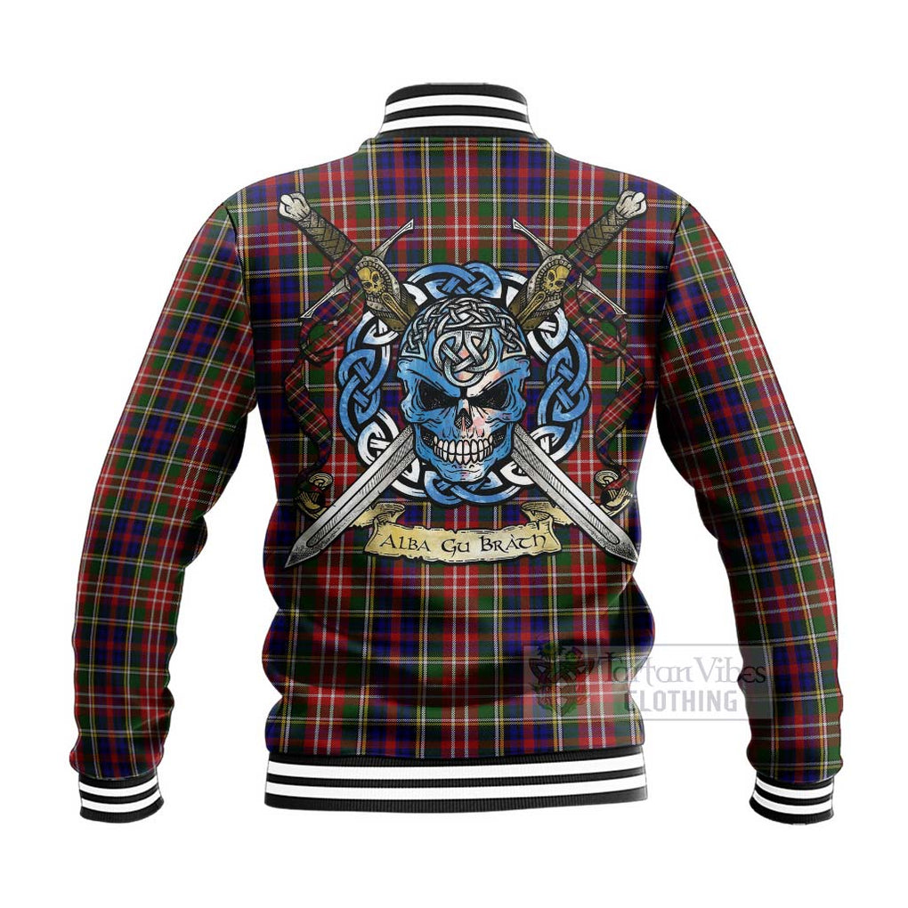 Tartan Vibes Clothing Christie Tartan Baseball Jacket with Family Crest Celtic Skull Style