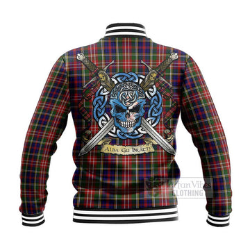 Christie Tartan Baseball Jacket with Family Crest Celtic Skull Style