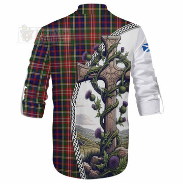 Christie Tartan Ghillie Kilt Shirt with Family Crest and St. Andrew's Cross Accented by Thistle Vines