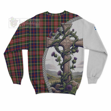 Christie Tartan Sweatshirt with Family Crest and St. Andrew's Cross Accented by Thistle Vines