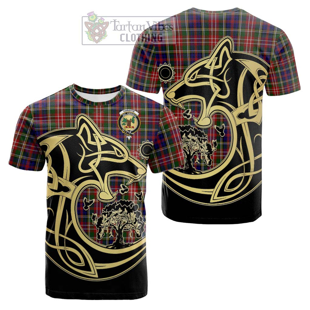 Tartan Vibes Clothing Christie Tartan Cotton T-shirt with Family Crest Celtic Wolf Style