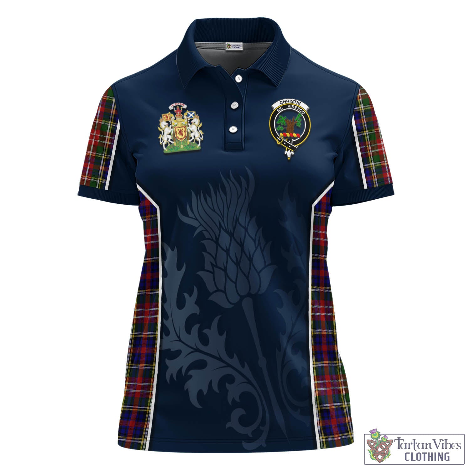 Tartan Vibes Clothing Christie Tartan Women's Polo Shirt with Family Crest and Scottish Thistle Vibes Sport Style