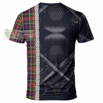 Christie Tartan T-Shirt with Family Crest Cross Sword Thistle Celtic Vibes