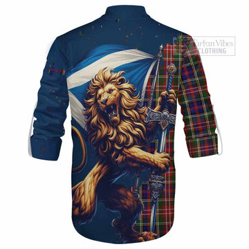 Christie Tartan Family Crest Ghillie Kilt Shirt with Scottish Majestic Lion