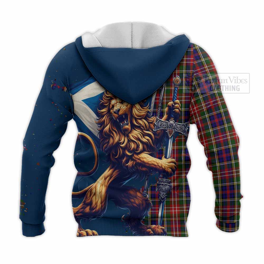 Tartan Vibes Clothing Christie Tartan Family Crest Knitted Hoodie with Scottish Majestic Lion