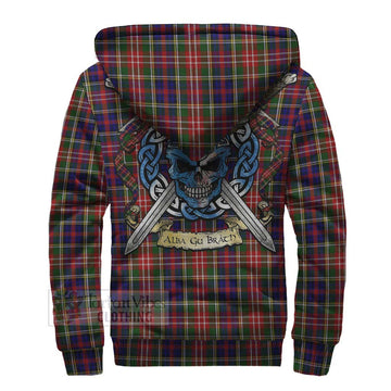 Christie Tartan Sherpa Hoodie with Family Crest Celtic Skull Style