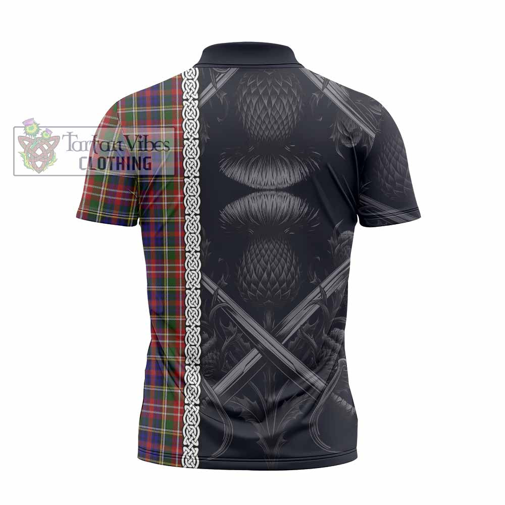 Tartan Vibes Clothing Christie Tartan Zipper Polo Shirt with Family Crest Cross Sword Thistle Celtic Vibes