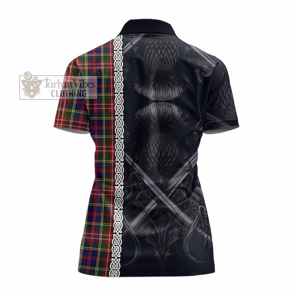 Tartan Vibes Clothing Christie Tartan Women's Polo Shirt with Family Crest Cross Sword Thistle Celtic Vibes