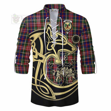 Christie Tartan Ghillie Kilt Shirt with Family Crest Celtic Wolf Style