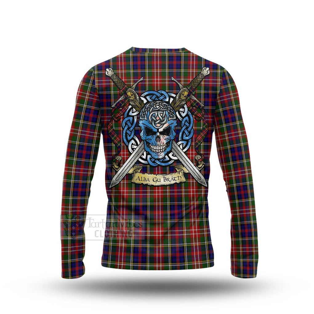 Tartan Vibes Clothing Christie Tartan Long Sleeve T-Shirt with Family Crest Celtic Skull Style