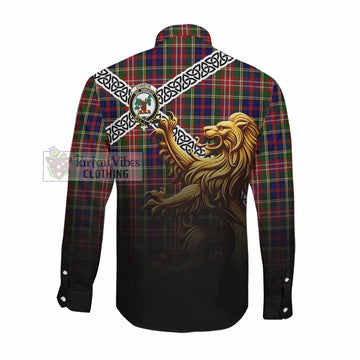Christie Crest Tartan Long Sleeve Button Shirt with Golden Lion Emblem Celtic Style Men's Shirt - Tartan Vibes Clothing