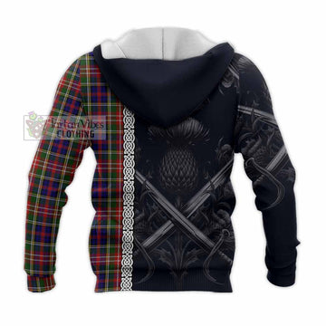 Christie Tartan Knitted Hoodie with Family Crest Cross Sword Thistle Celtic Vibes