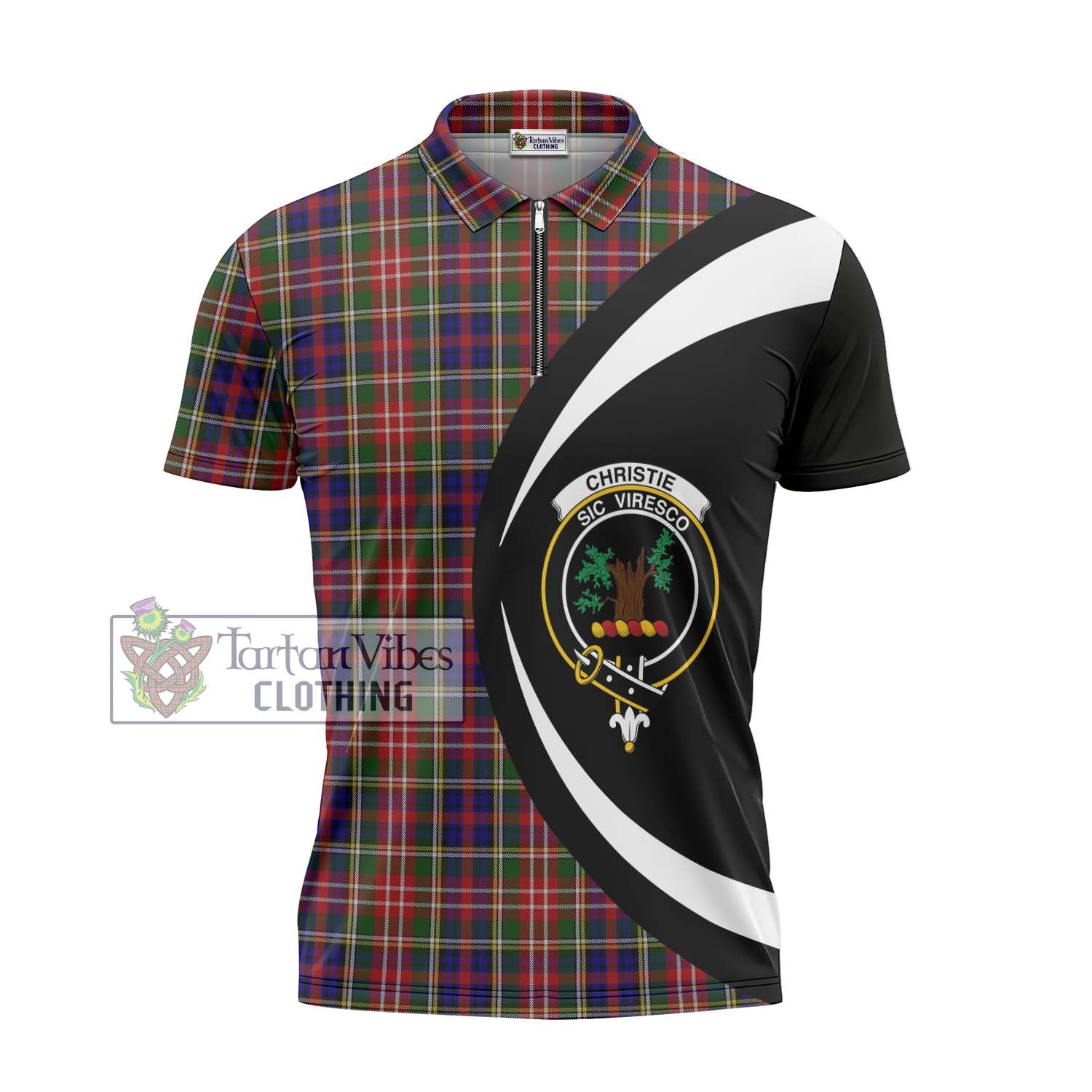 Tartan Vibes Clothing Christie Tartan Zipper Polo Shirt with Family Crest Circle Style