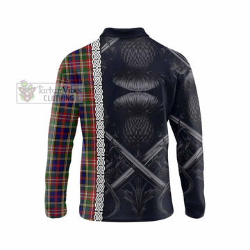 Christie Tartan Long Sleeve Polo Shirt with Family Crest Cross Sword Thistle Celtic Vibes