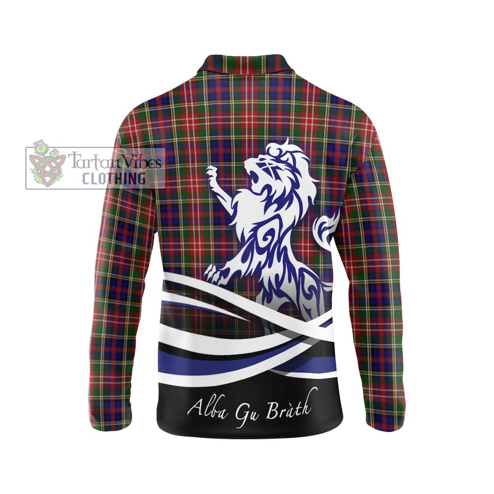 Christie Tartan Long Sleeve Polo Shirt with Alba Gu Brath Regal Lion Emblem - Tartanvibesclothing Shop