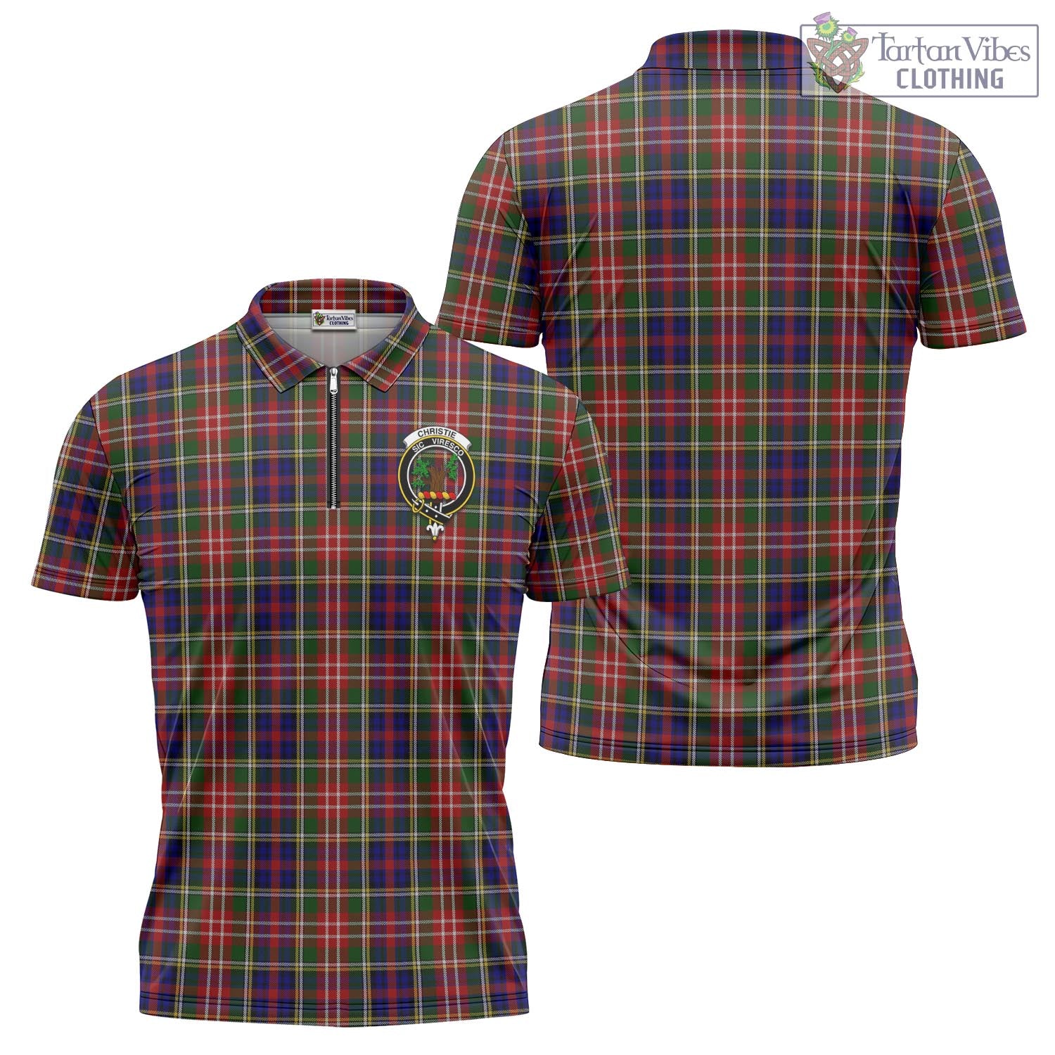 Tartan Vibes Clothing Christie Tartan Zipper Polo Shirt with Family Crest