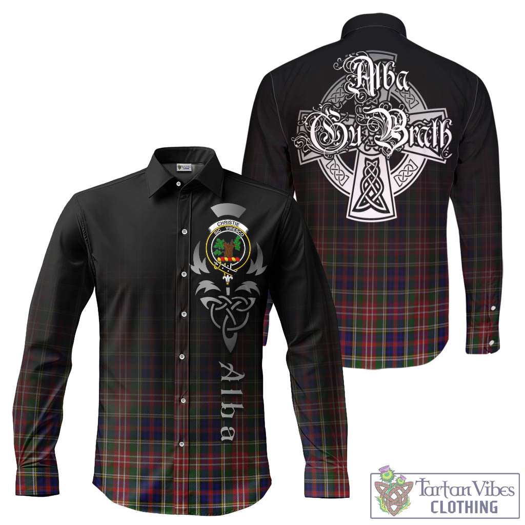 Tartan Vibes Clothing Christie Tartan Long Sleeve Button Up Featuring Alba Gu Brath Family Crest Celtic Inspired