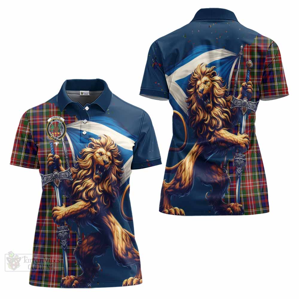 Tartan Vibes Clothing Christie Tartan Family Crest Women's Polo Shirt with Scottish Majestic Lion