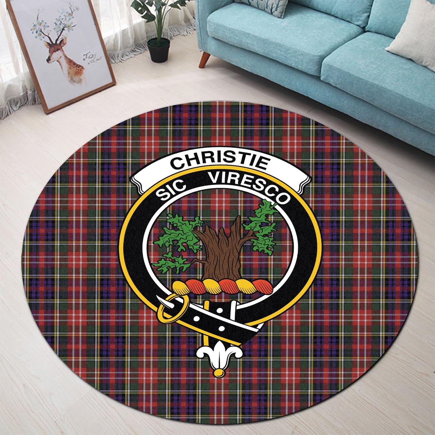 Christie Tartan Round Rug with Family Crest - Tartanvibesclothing