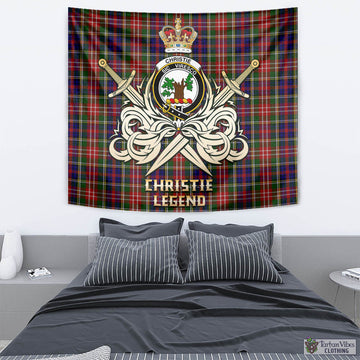 Christie Tartan Tapestry with Clan Crest and the Golden Sword of Courageous Legacy