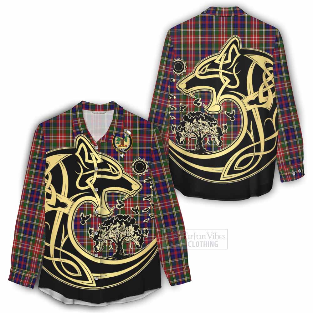 Tartan Vibes Clothing Christie Tartan Women's Casual Shirt with Family Crest Celtic Wolf Style