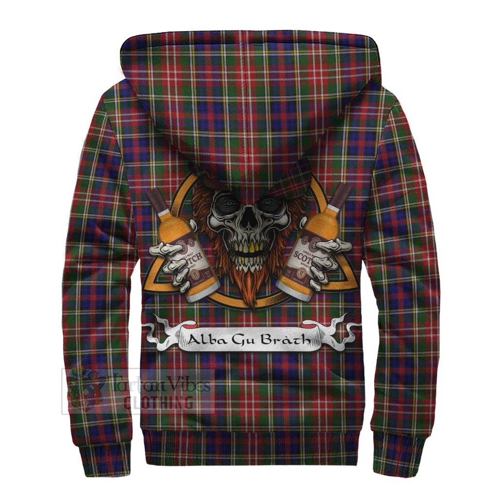 Tartan Vibes Clothing Christie Tartan Sherpa Hoodie with Family Crest and Bearded Skull Holding Bottles of Whiskey