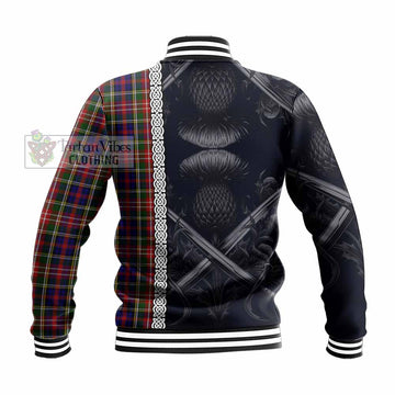 Christie Tartan Baseball Jacket with Family Crest Cross Sword Thistle Celtic Vibes