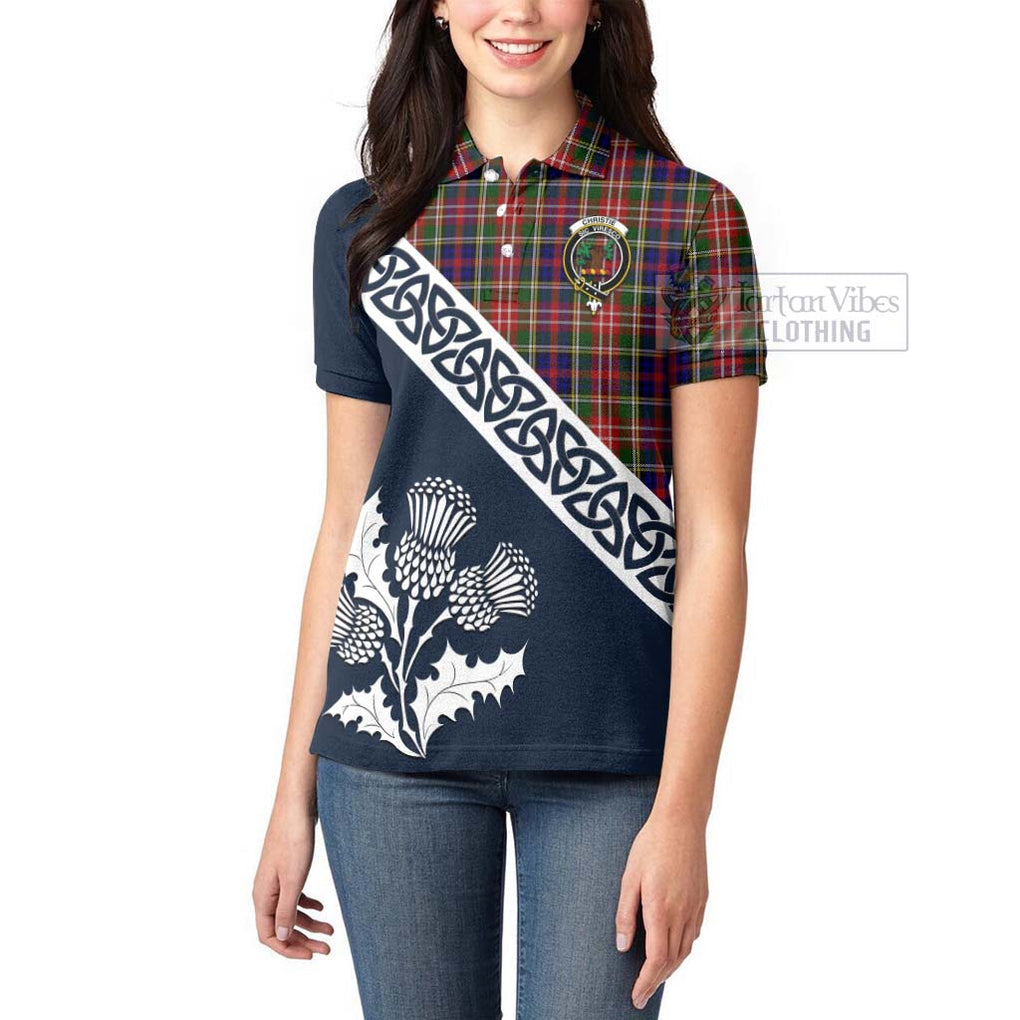 Tartan Vibes Clothing Christie Tartan Women's Polo Shirt Featuring Thistle and Scotland Map