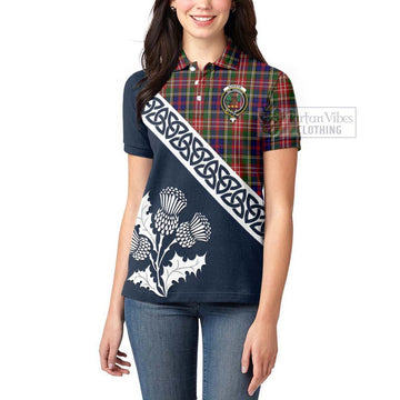 Christie Tartan Women's Polo Shirt Featuring Thistle and Scotland Map