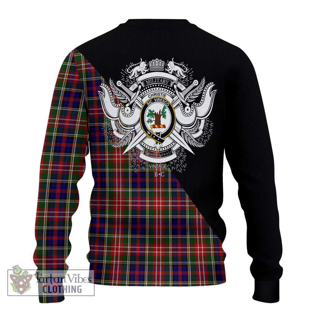 Christie Tartan Knitted Sweater with Family Crest and Military Logo Style - Tartanvibesclothing Shop