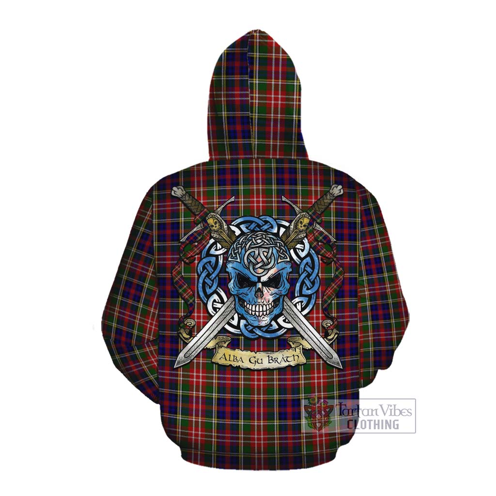 Tartan Vibes Clothing Christie Tartan Cotton Hoodie with Family Crest Celtic Skull Style