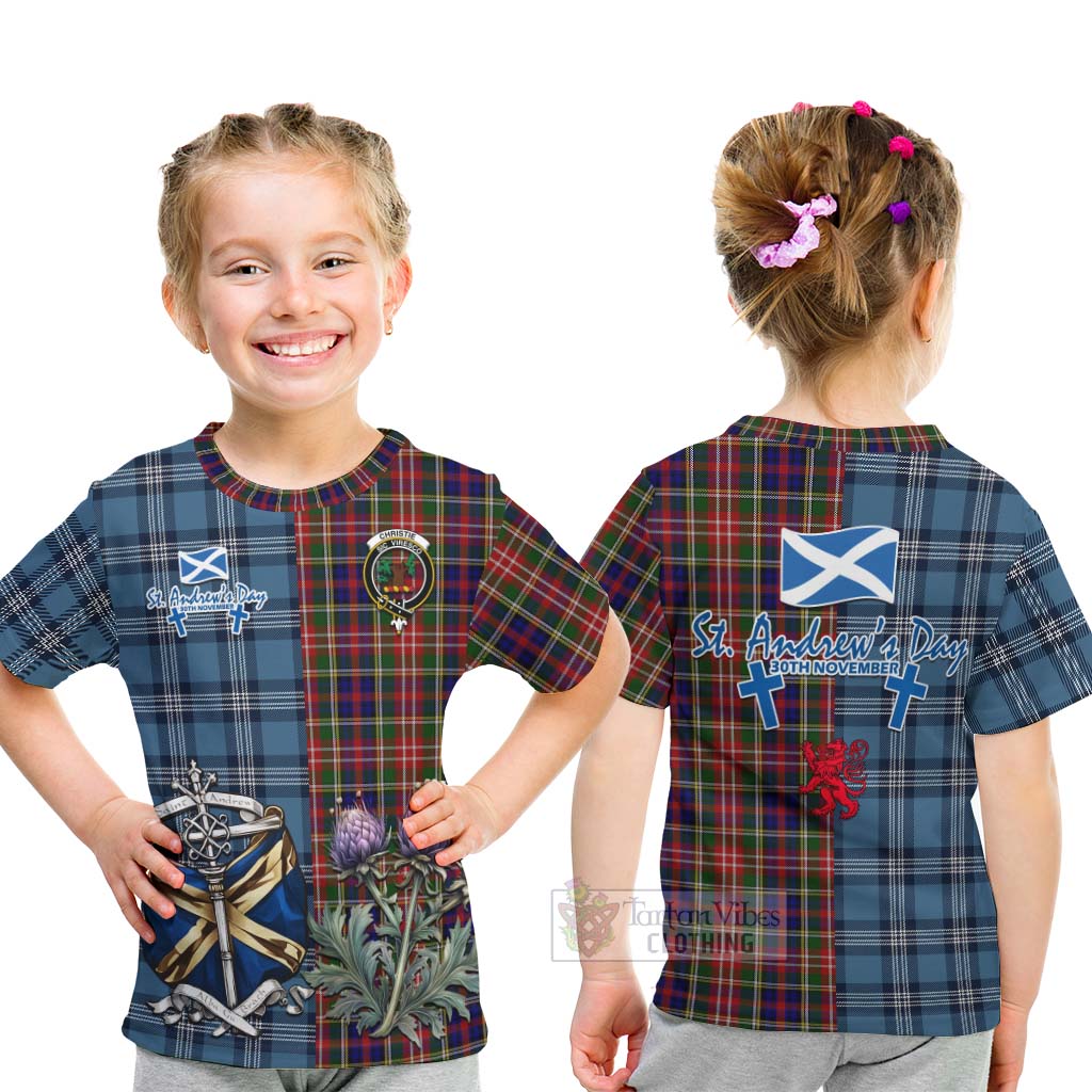 Tartan Vibes Clothing Christie Tartan Kid T-Shirt Happy St. Andrew's Day Half Tartan Style