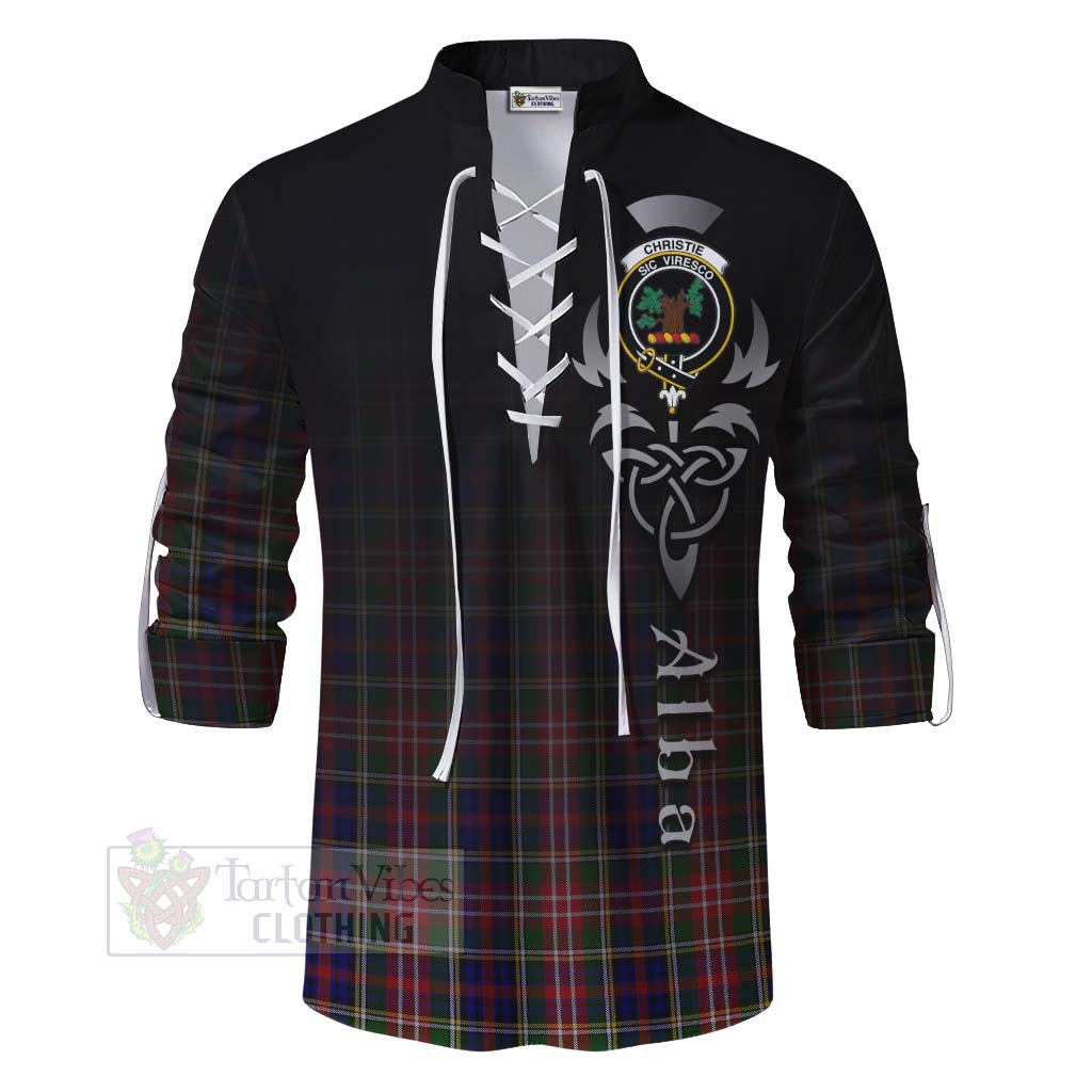 Tartan Vibes Clothing Christie Tartan Ghillie Kilt Shirt Featuring Alba Gu Brath Family Crest Celtic Inspired