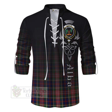 Christie Tartan Ghillie Kilt Shirt Featuring Alba Gu Brath Family Crest Celtic Inspired