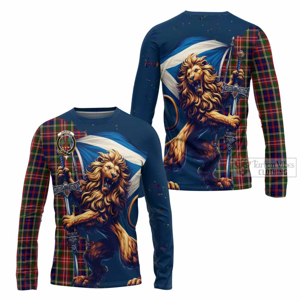 Tartan Vibes Clothing Christie Tartan Family Crest Long Sleeve T-Shirt with Scottish Majestic Lion