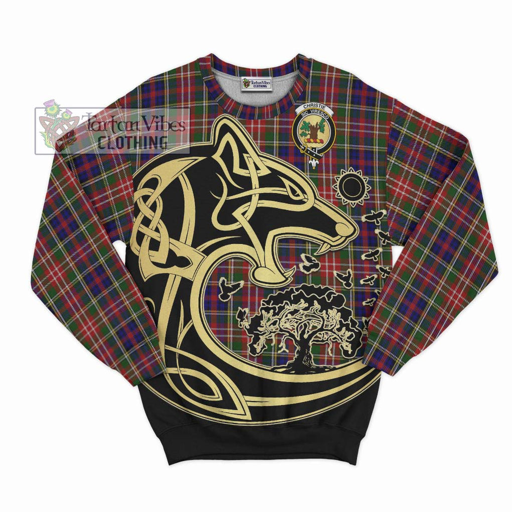 Christie Tartan Sweatshirt with Family Crest Celtic Wolf Style - Tartan Vibes Clothing