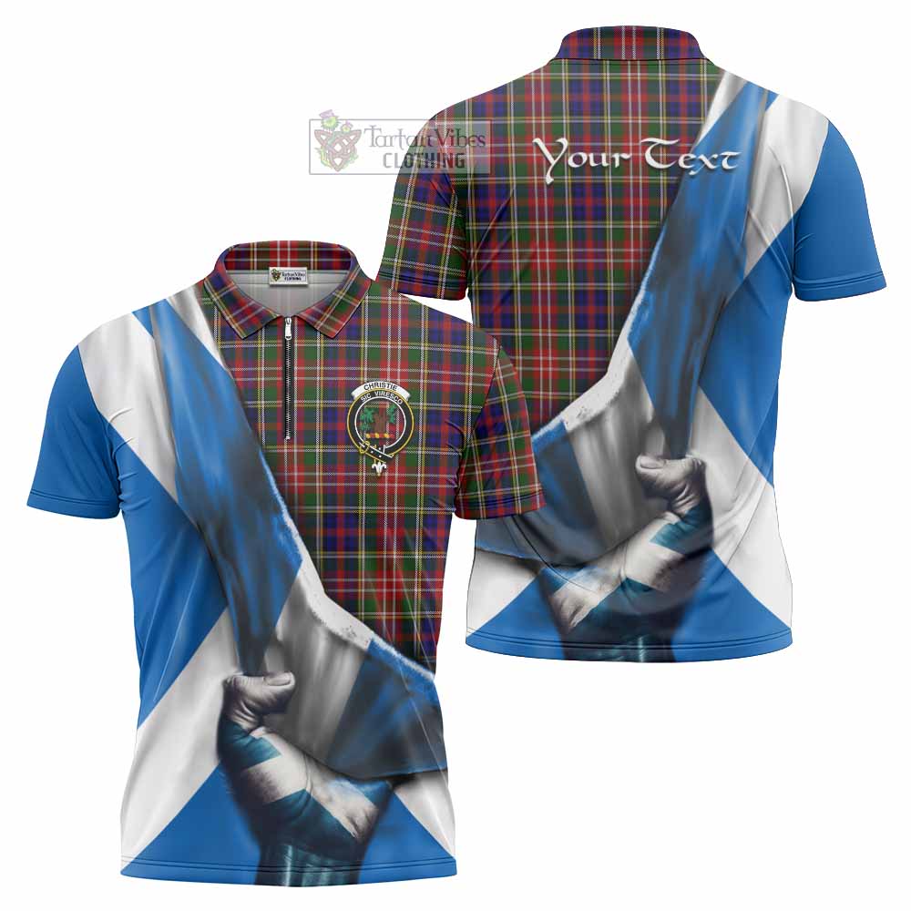 Tartan Vibes Clothing Christie Tartan Zipper Polo Shirt with Family Crest Scotland Patriotic Style