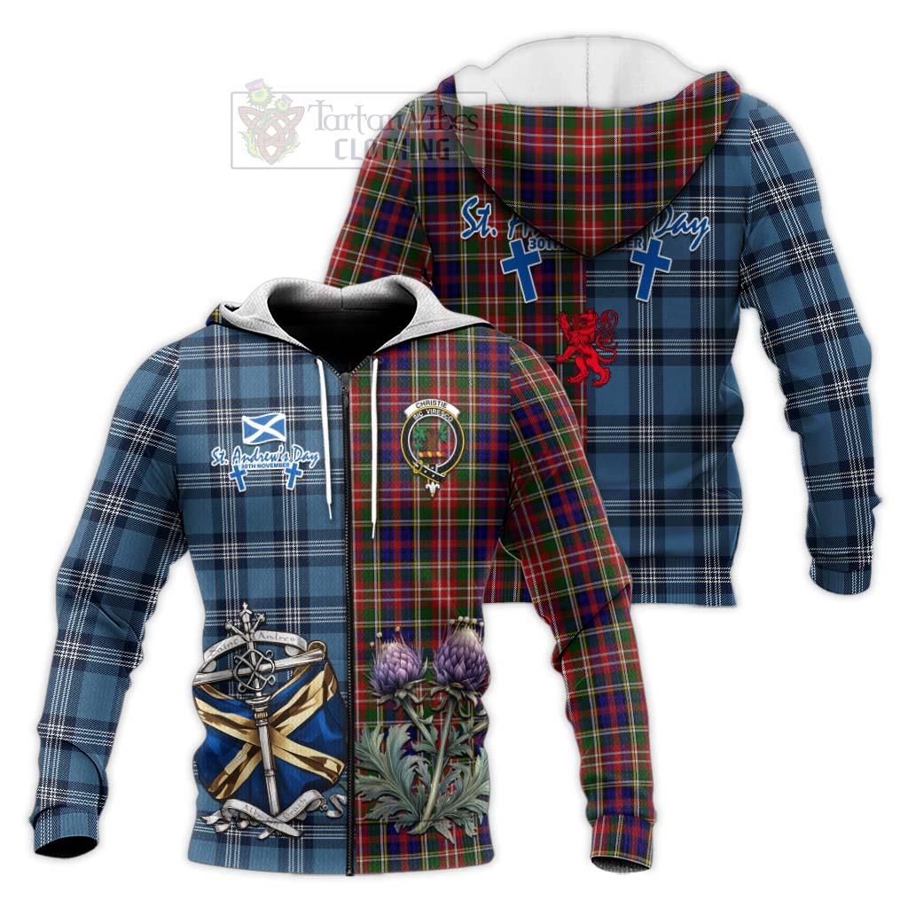 Tartan Vibes Clothing Christie Tartan Knitted Hoodie Happy St. Andrew's Day Half Tartan Style