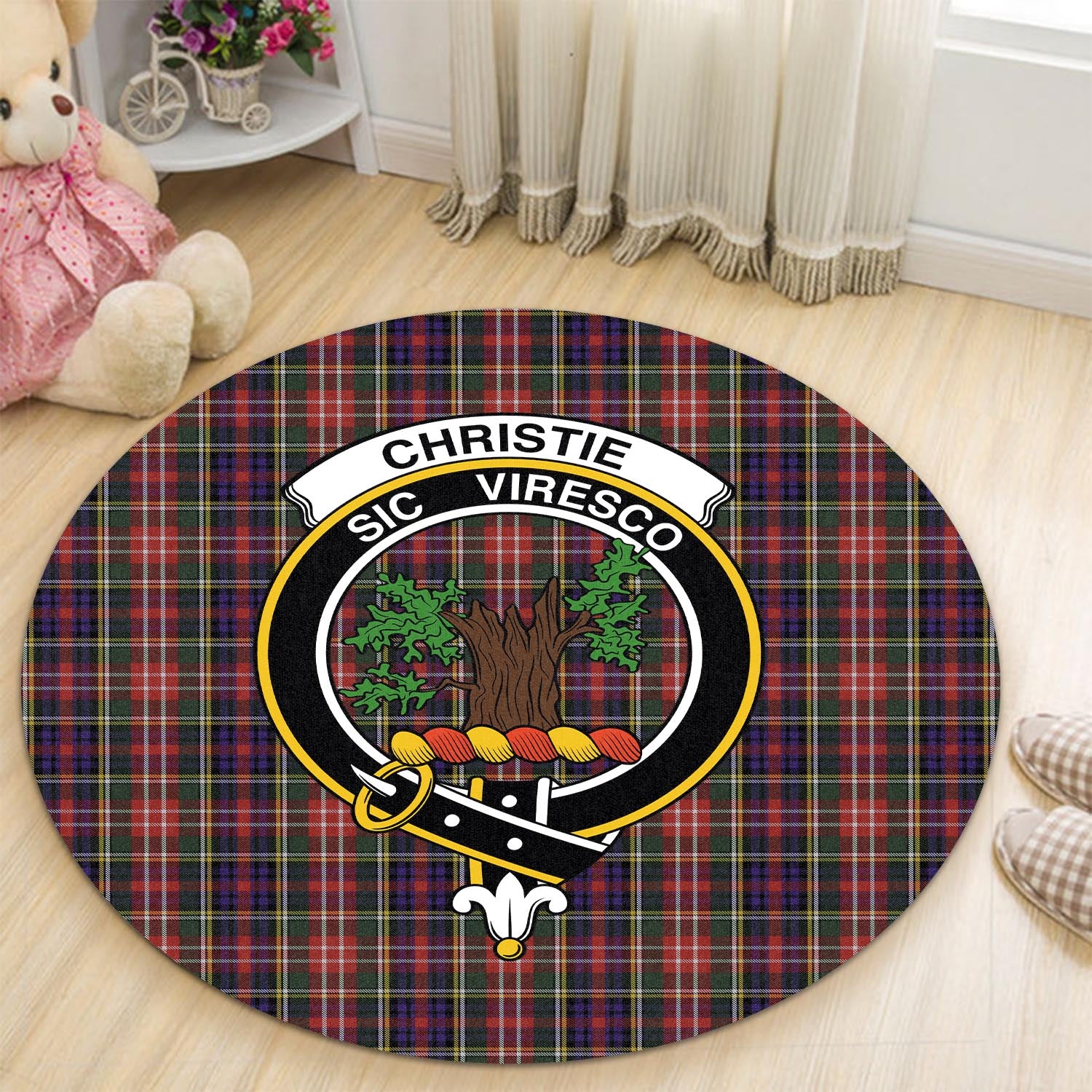 Christie Tartan Round Rug with Family Crest - Tartanvibesclothing