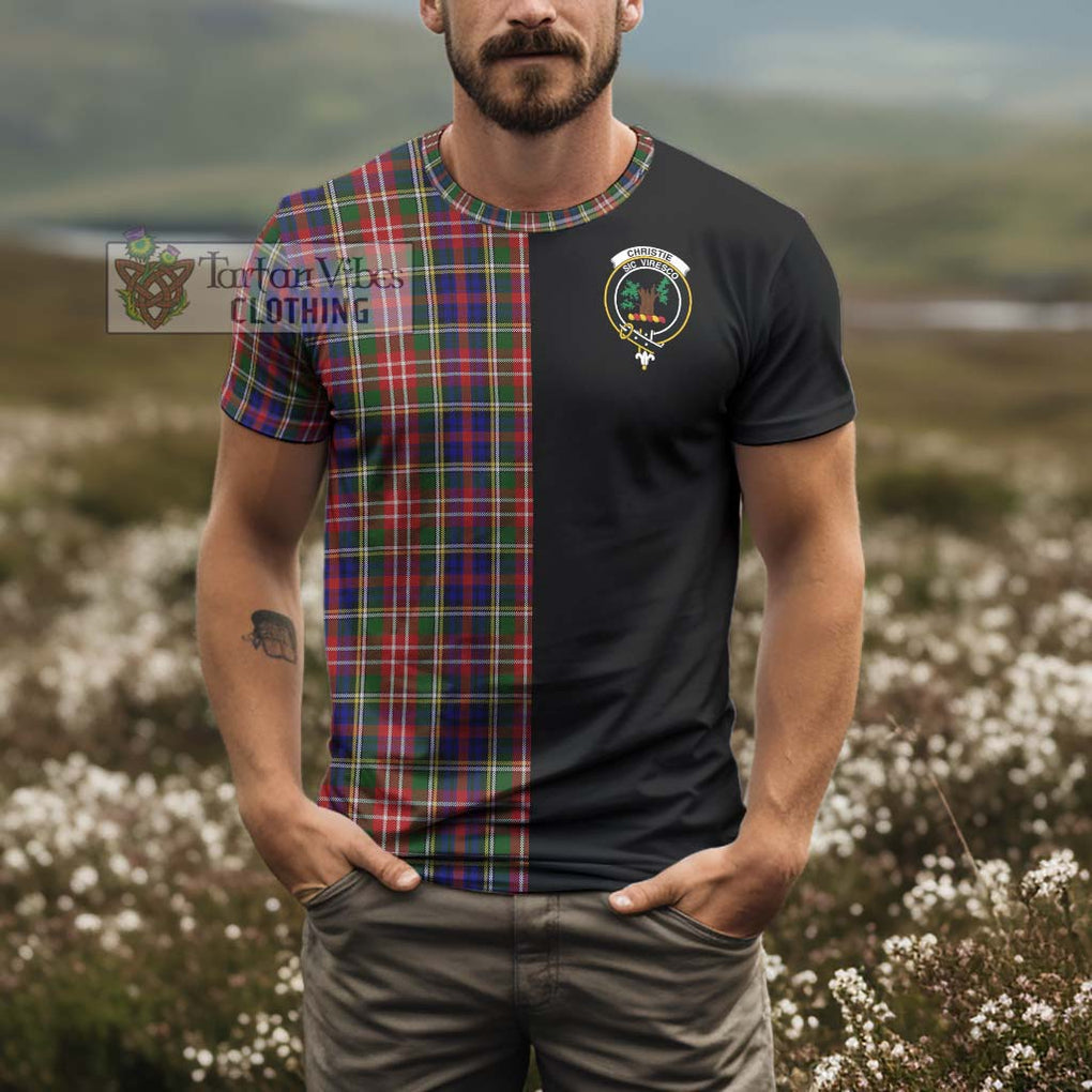 Christie Tartan T-Shirt with Family Crest and Half Of Me Style - Tartanvibesclothing Shop