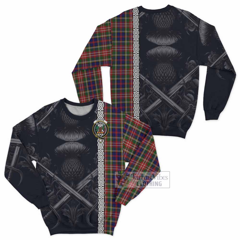 Tartan Vibes Clothing Christie Tartan Sweatshirt with Family Crest Cross Sword Thistle Celtic Vibes