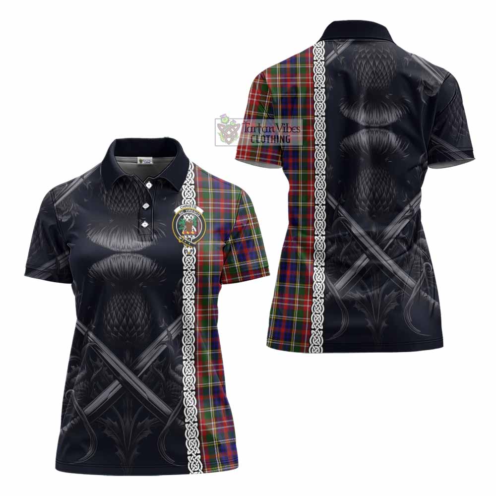 Tartan Vibes Clothing Christie Tartan Women's Polo Shirt with Family Crest Cross Sword Thistle Celtic Vibes